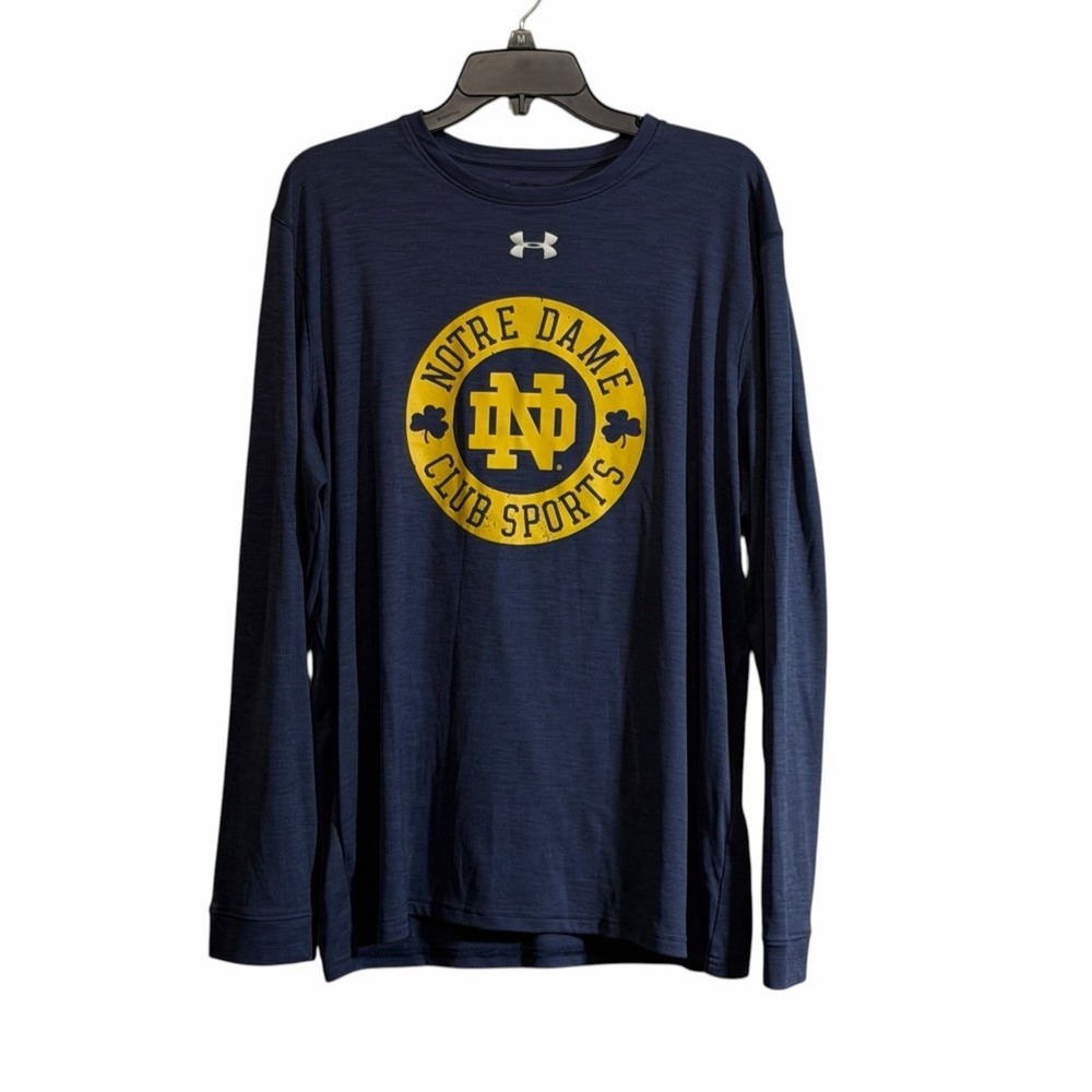 Under Armour Notre Dame Fighting Irish Shirt Large Navy Long Sleeve Gym Athletic